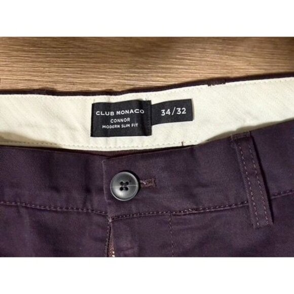 Club Monaco Connor Modern Slim Fit Mens Chino Pants 34x32 Cotton Blend‎ Plum - Picture 2 of 4